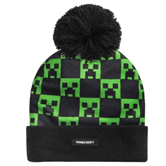 LICENSED Bioworld MINECRAFT Green Creeper Winter Pom Pom Beanie Hat Gloves Set - Picture 2 of 5